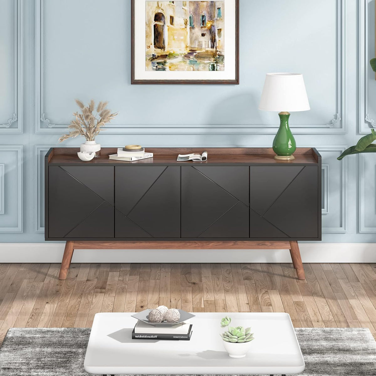 Black 55" Wood Sideboard Cabinet with Doors J88499