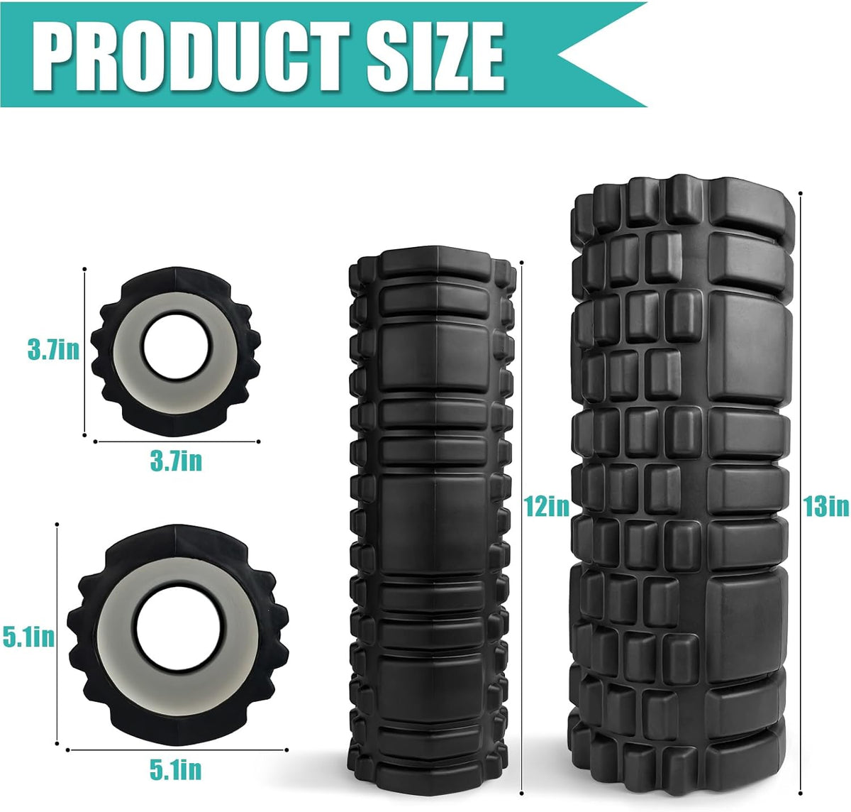 2 High-Density Foam Roller Set (12" and 13") - Black I66248