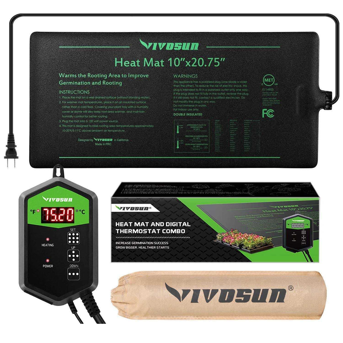 20.75 Seedling Heat Mat and Digital Thermostat Combo Set E200