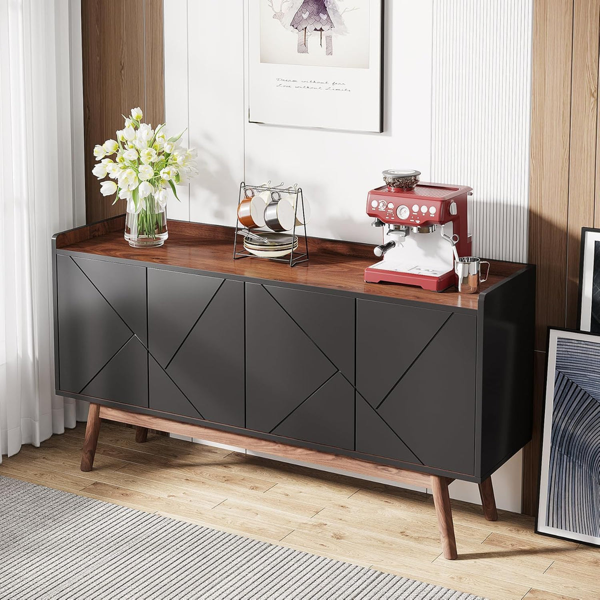 Black 55" Wood Sideboard Cabinet with Doors J88499