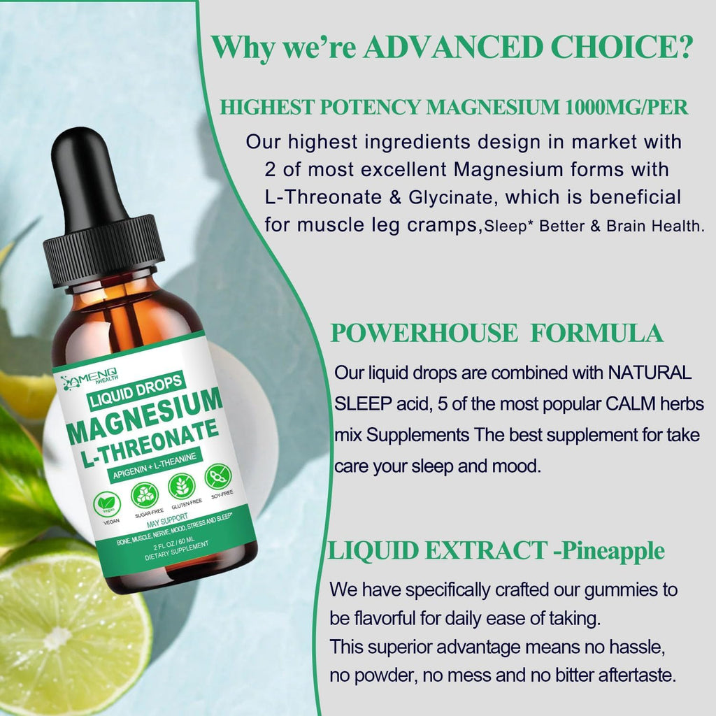 Magnesium L-Threonate Liquid with Apigenin Theanine Passion Flower Lemon Balm G578