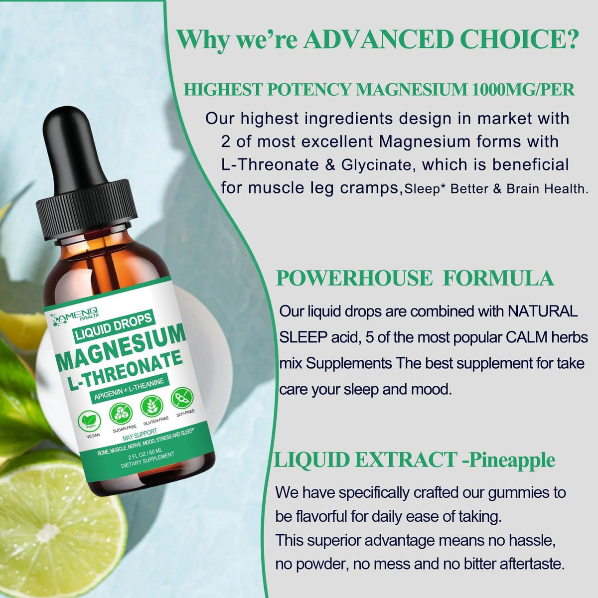 Magnesium L-Threonate Liquid with Apigenin Theanine Passion Flower Lemon Balm G578