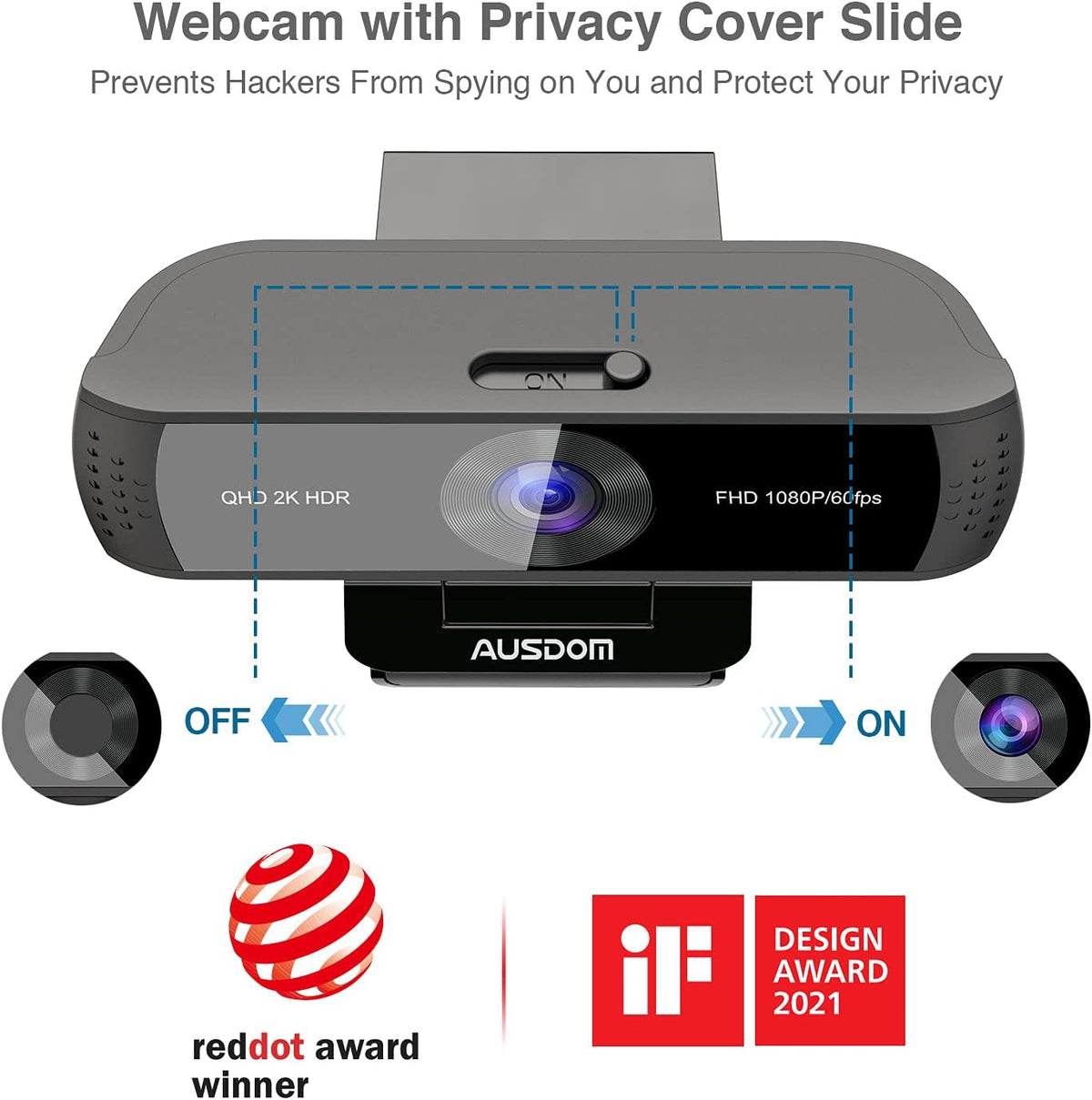 2K QHD Webcam with HDR, Dual Noise Canceling Mics & Privacy Cover O7241