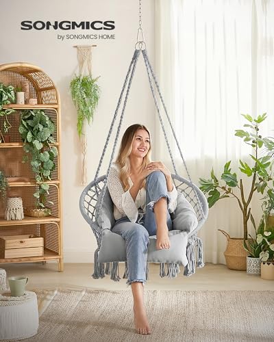 Cream White Hanging Hammock Chair with Cushion W2507