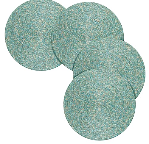 Gold White 13" Round Set of 4 Beaded Placemat O9313