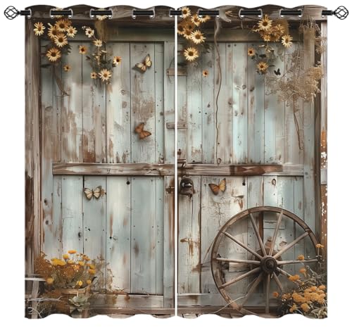 Rustic Barn Door Blackout Curtains, 42 x 45 Inch Q17201