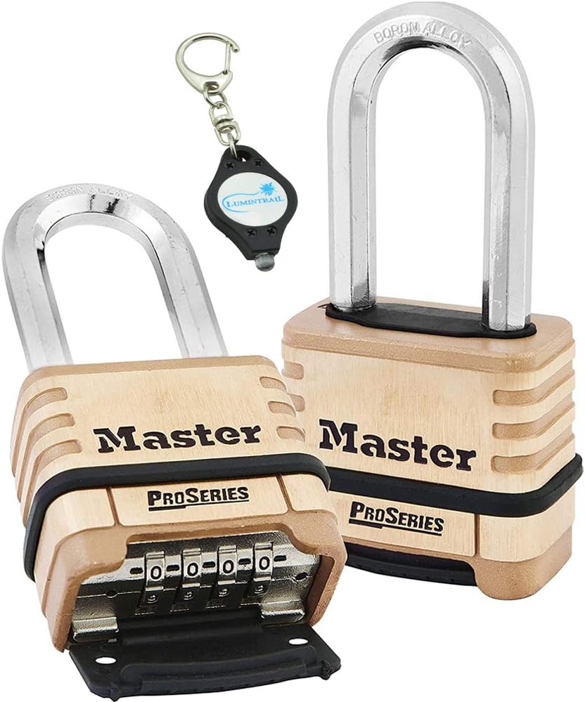 2 Pack Brass Resettable Combination Padlock with Key Chain Light W59204