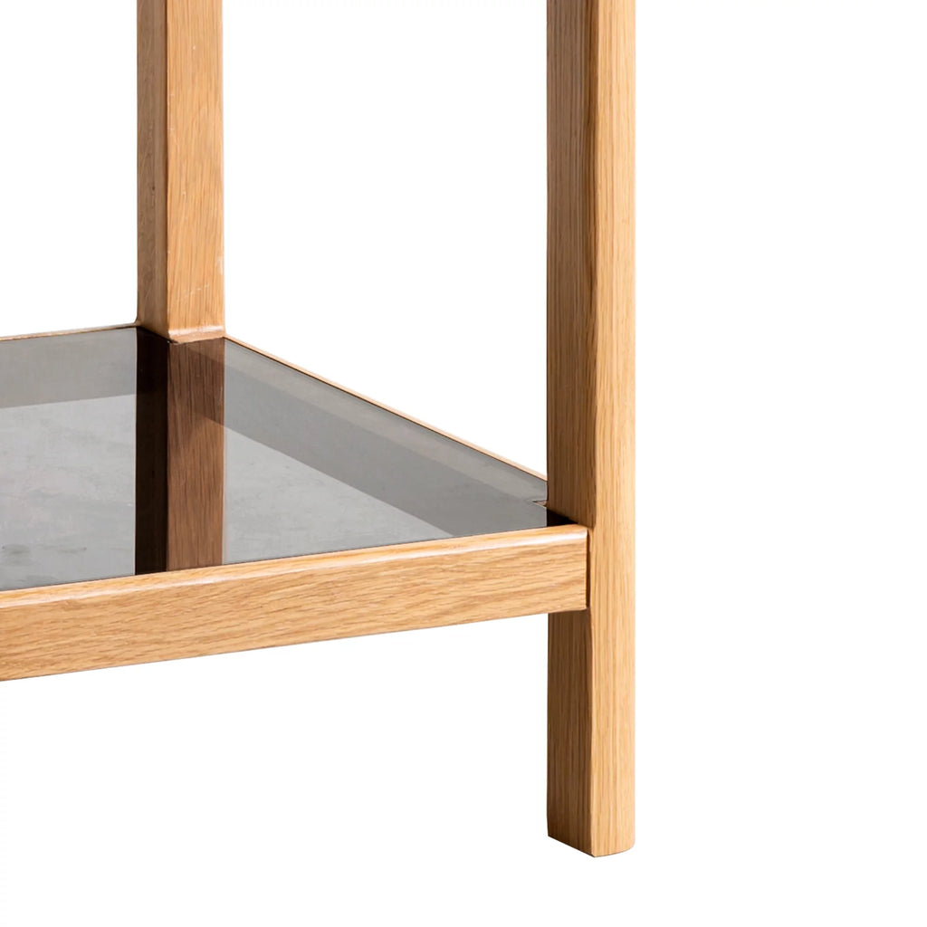 Natural Oak Wood End Table with Tempered Glass D4712
