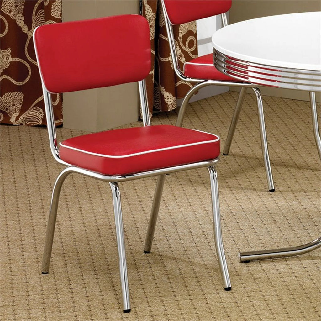 Red and Chrome Dining Side Chair Y14556