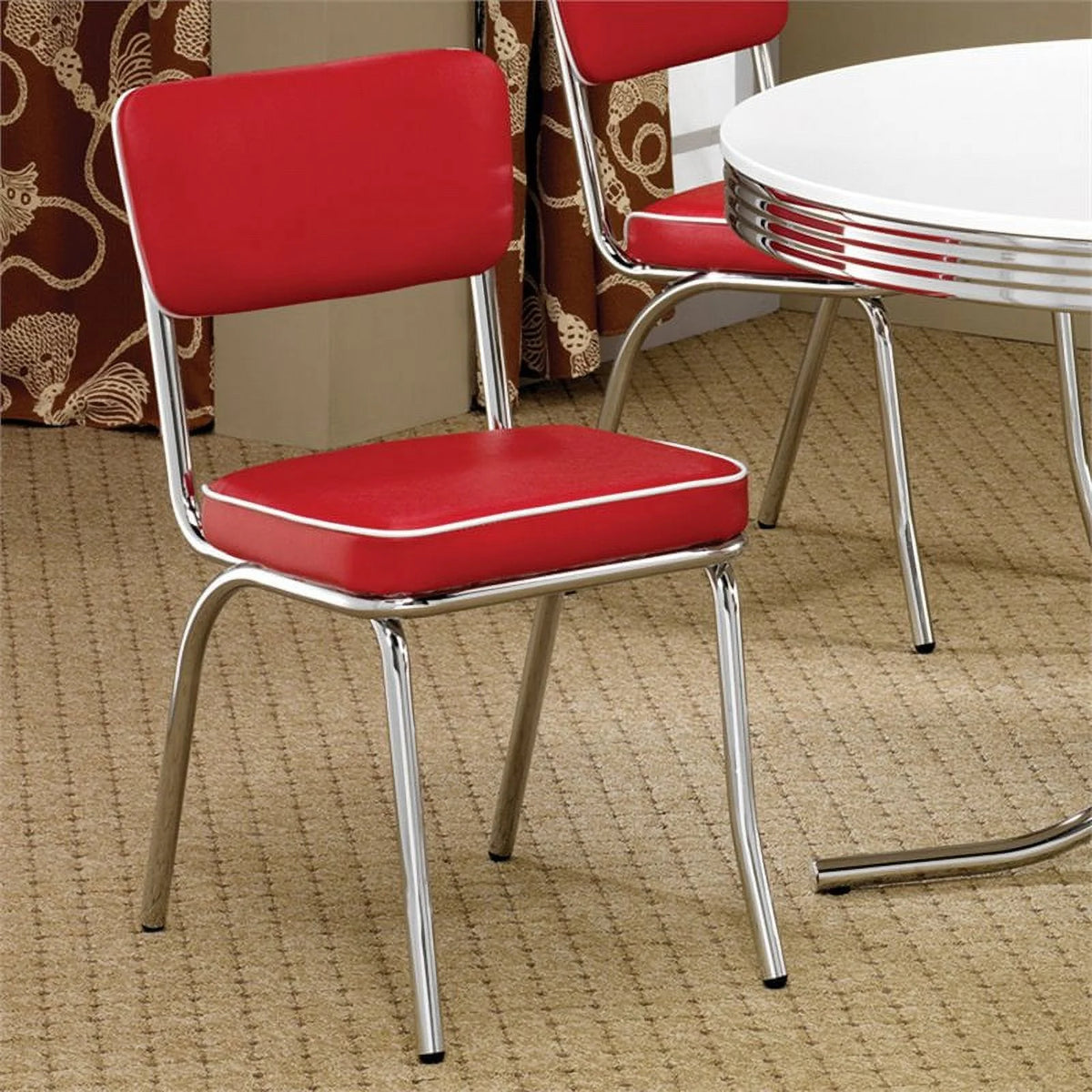 Red and Chrome Dining Side Chair Y14556