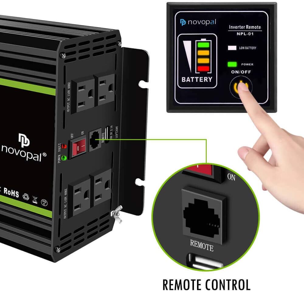 1500 Watt Pure Sine Wave Power Inverter DC 12V to 110V/120V with 4 AC Outlets USB Port Remote Control LCD Display Z5869
