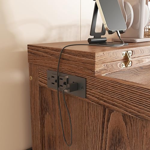Full Size Murphy Cabinet Bed with USB Port and Removable Shelves, Solid Pine Wood P8540