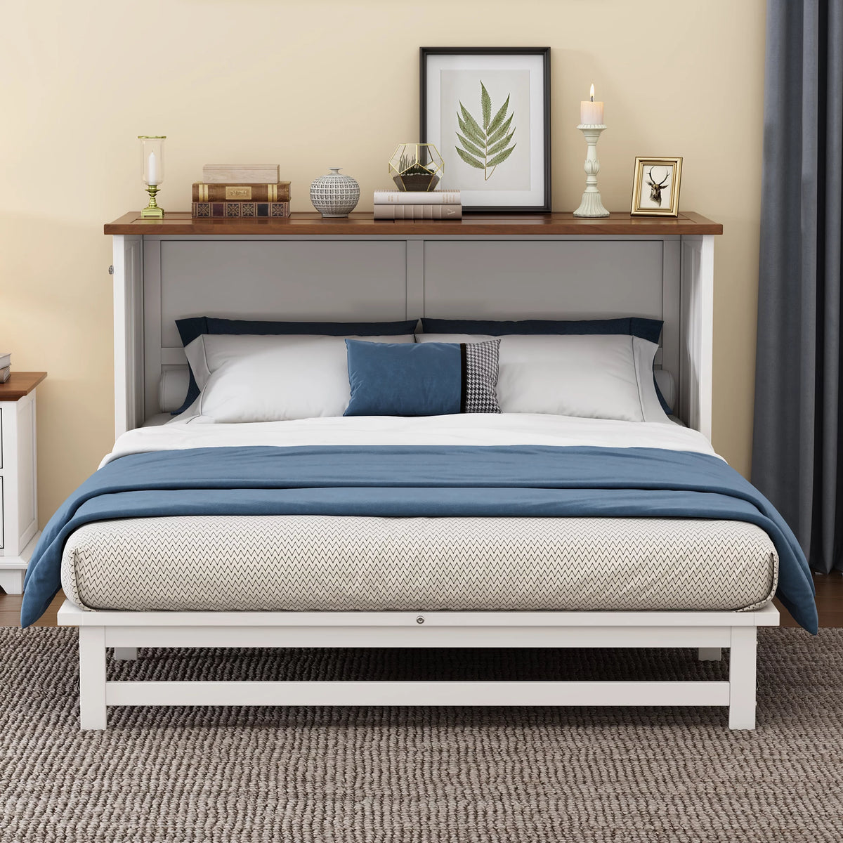Queen Size Solid Wood Murphy Bed with Storage Drawer J391001