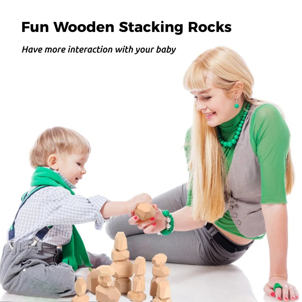 20 Pcs Wooden Stacking Rocks Irregular Building Blocks Z935