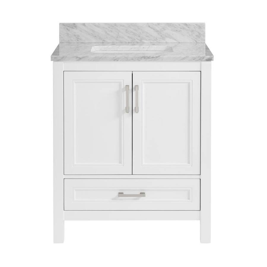 White Undermount Single Sink Bathroom Vanity with Natural Carrara Marble Top J3085
