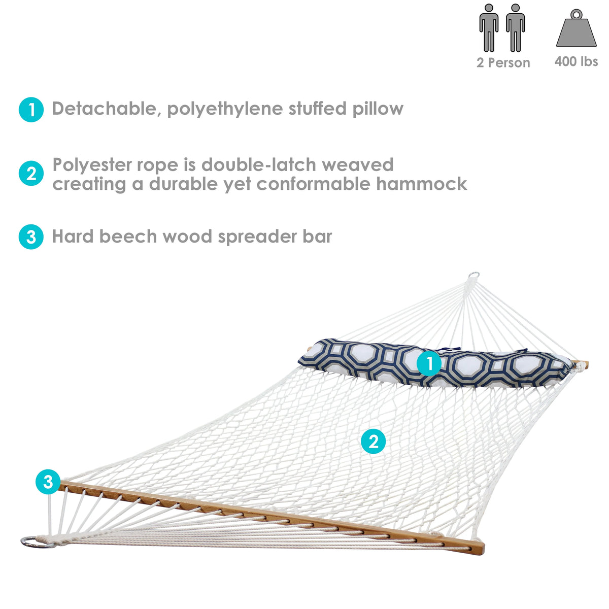 White Polyester Rope Hammock with Pillow C285107
