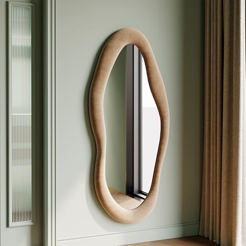 63" x 24" Flannel Wrapped Wooden Frame Irregular Wavy Full Length Mirror Z461646
