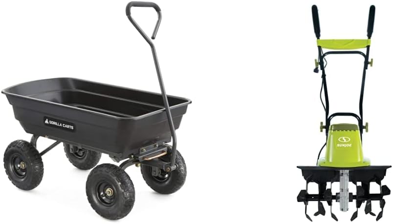Green Poly Garden Dump Cart with Steel Frame and 10 Pneumatic Tires, 600-lbs. Capacity W49235