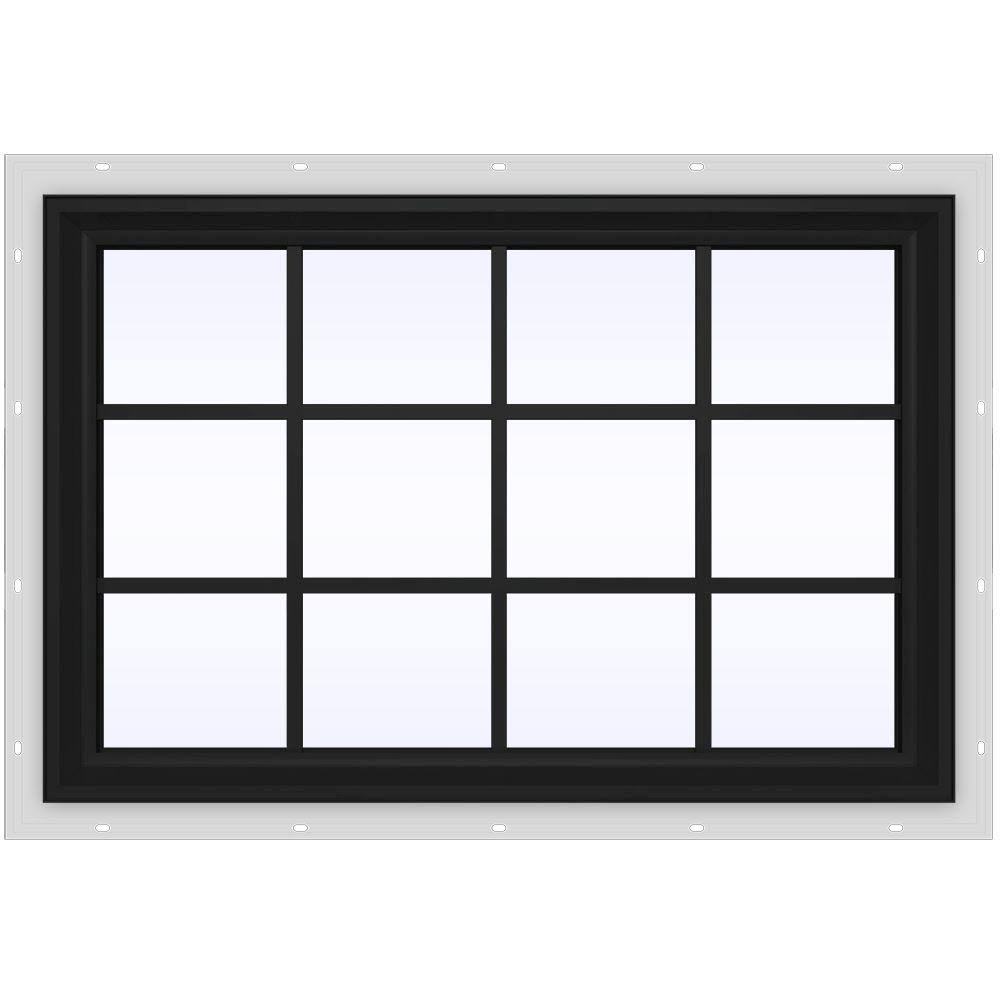 Bronze Vinyl Fixed Picture Window with Colonial Grids J805