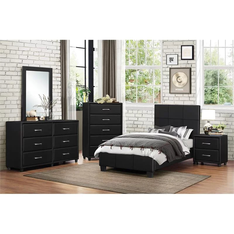 Black 2-Drawers Wood Nightstand V9880