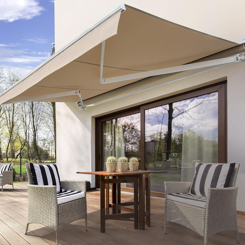 Beige 12'x10' Retractable Motorized Patio Awning I10248