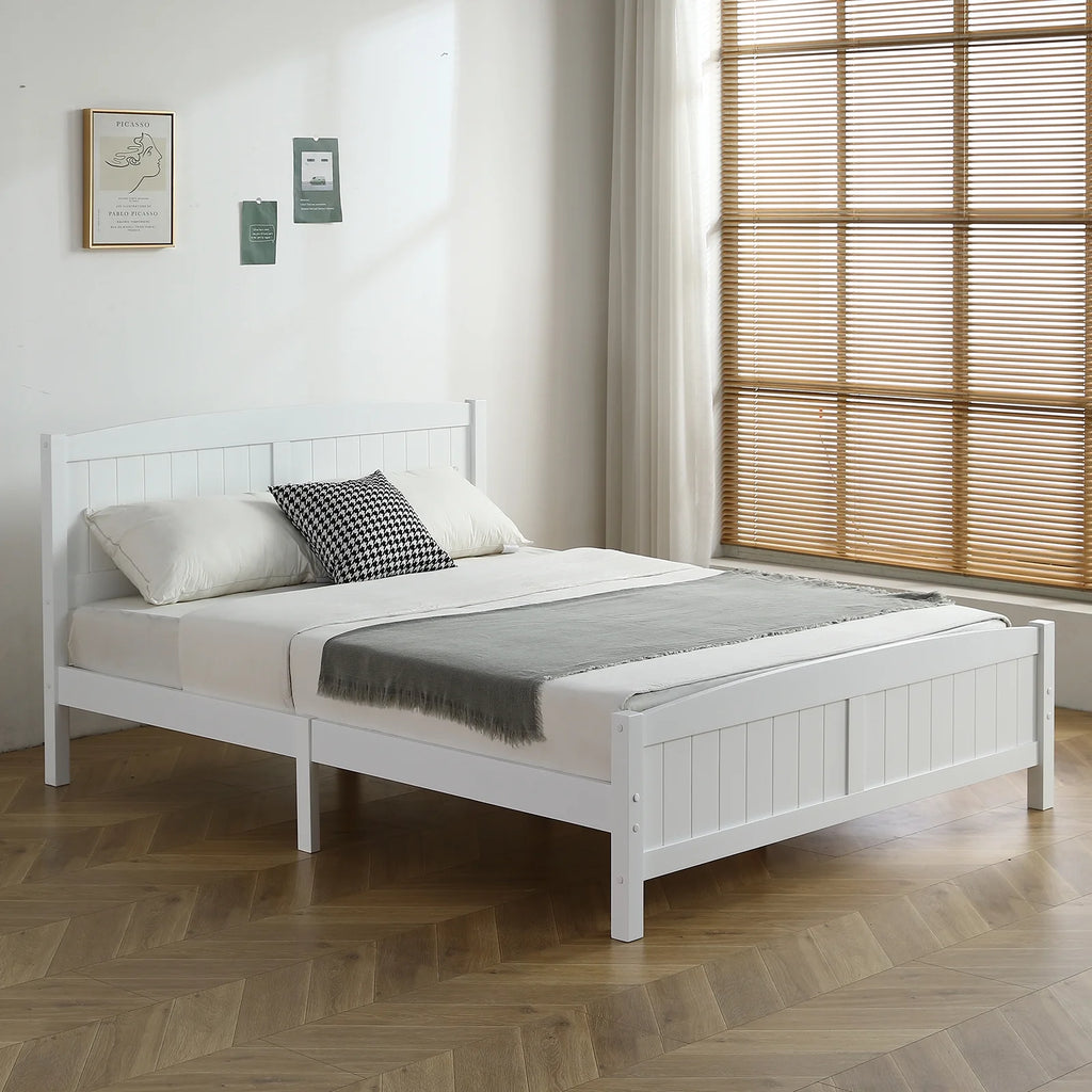 White Full Platform Bed with Headboard and Footboard J433215