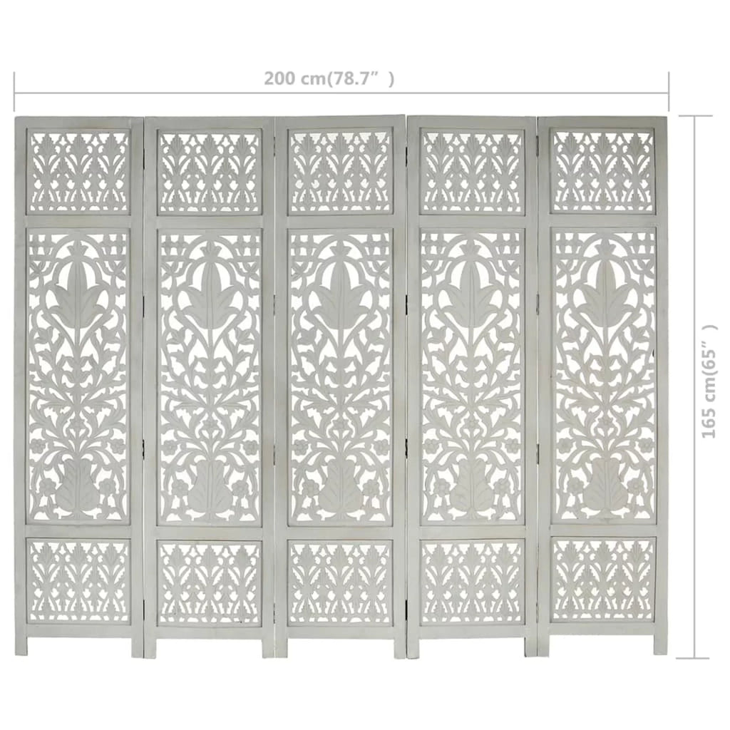 Hand Carved 5-Panel Mango Wood Room Divider E40397