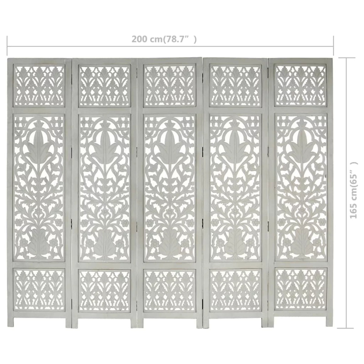 Hand Carved 5-Panel Mango Wood Room Divider E40397