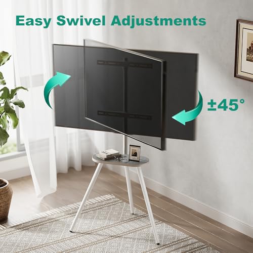 Height Adjustable Swivel TV Stand for 40 to 65 Inch Screen with Wooden Tray I3034
