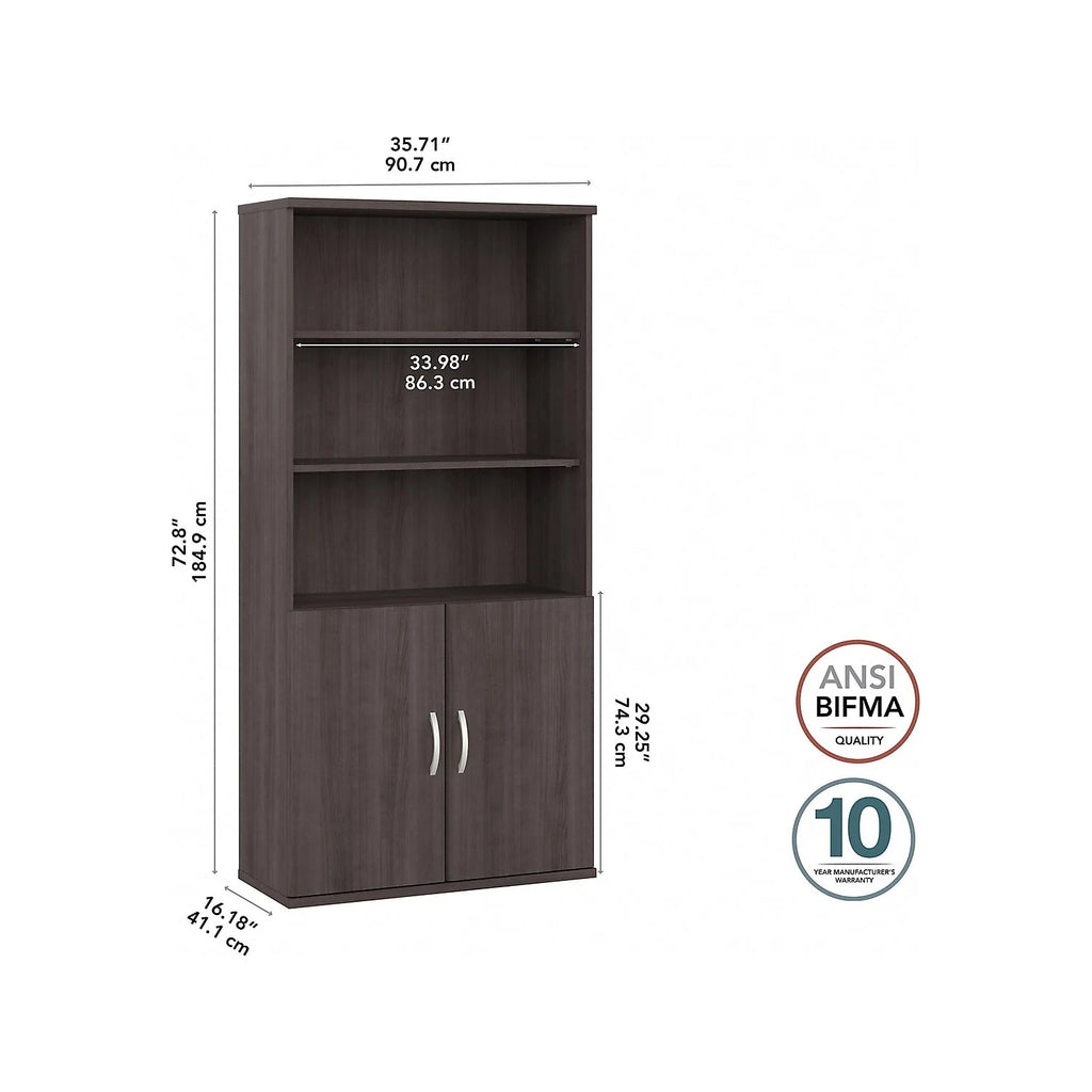 Tall 5 Shelf Bookcase with Doors Engineered Wood L29184