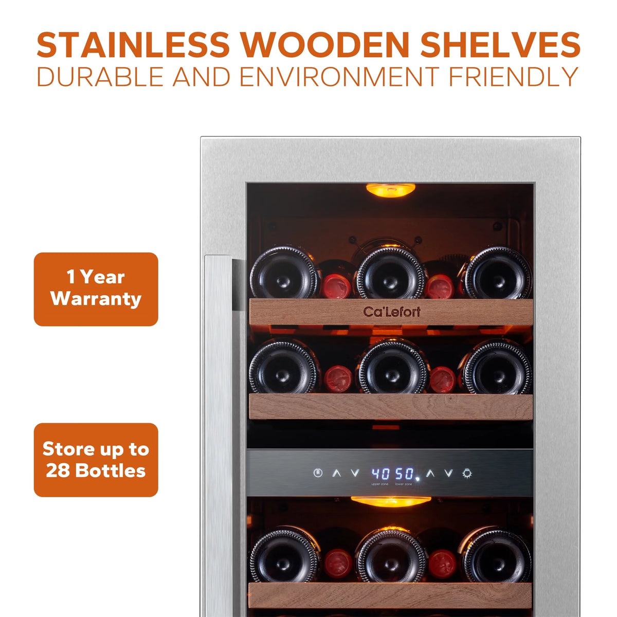15 inch 28 Bottle Dual Zone Stainless Steel Wine Cooler K993