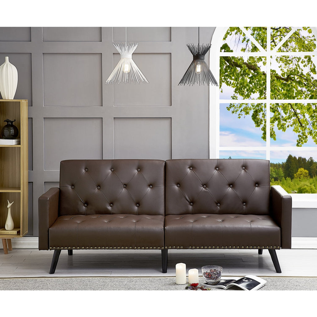 Espresso Faux Leather Tufted Split Back Futon Sofa A16129