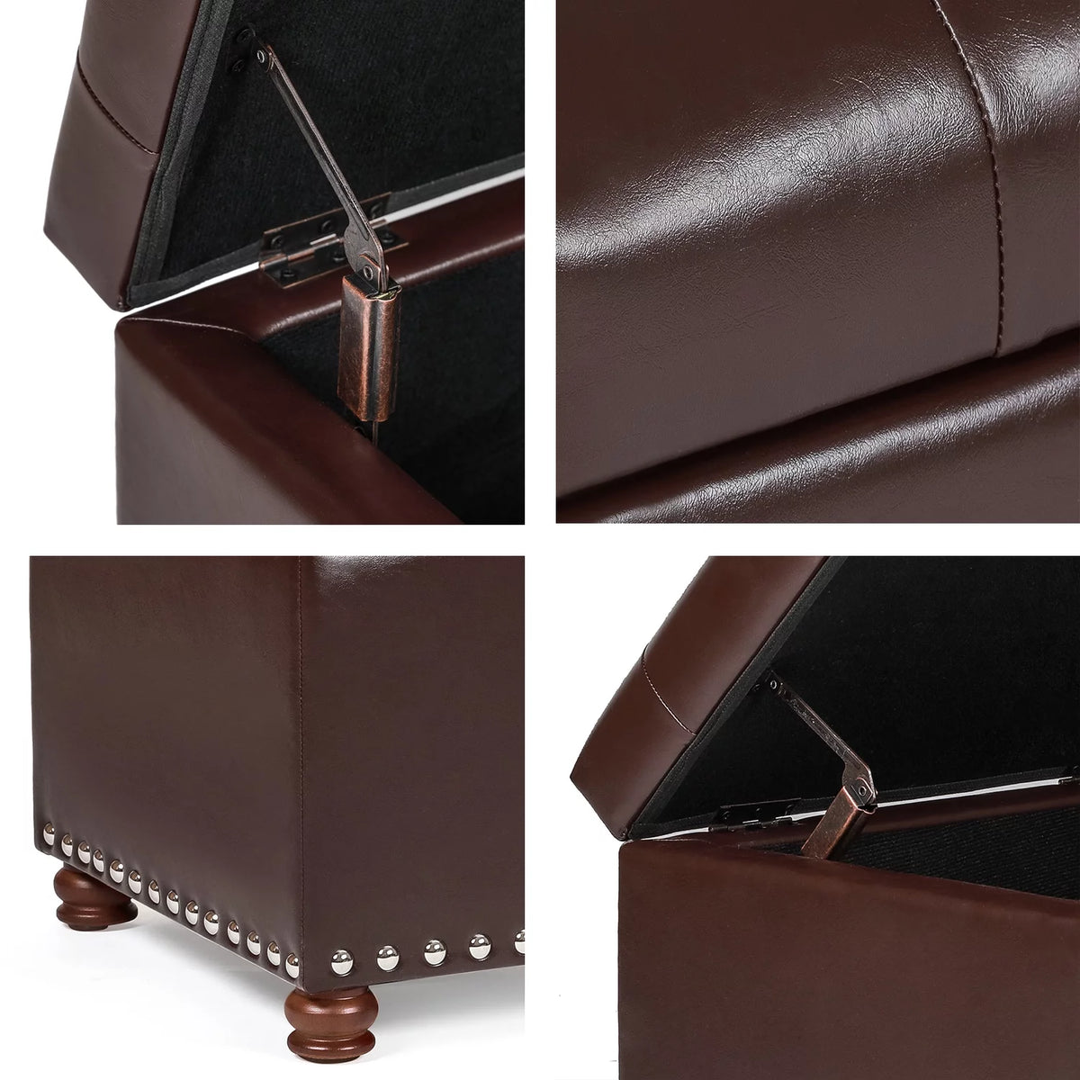 Brown Leather Rectangular Storage Bench Ottoman X7007