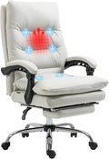 Cream White Microfibre Heated Reclining Massage Office Chair with Footrest O65552