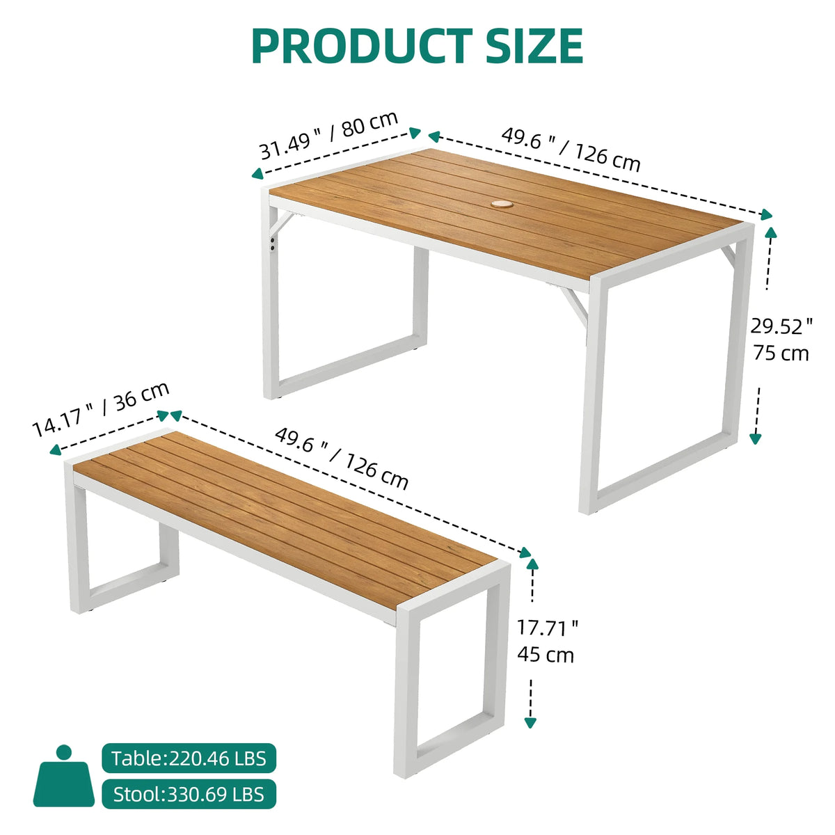 3 Pieces Patio Dining Table and Bench U9996