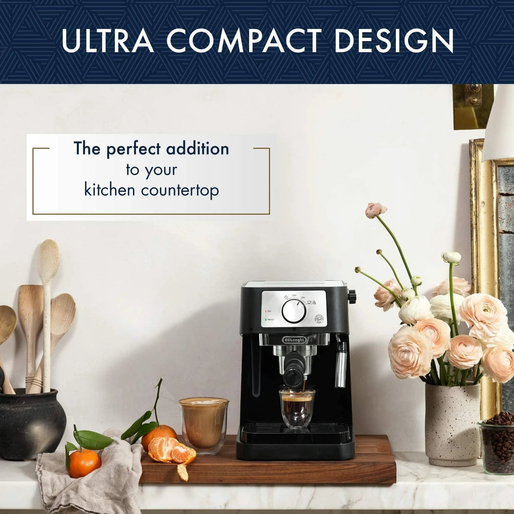 Manual Espresso Machine 15 Bar Milk Frother Black Stainless R894