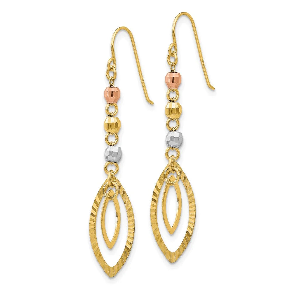 14 Karat Tri-color Diamond-cut Dangle Earrings P592