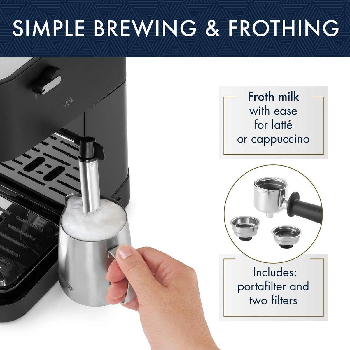Manual Espresso Machine 15 Bar Milk Frother Black Stainless R894