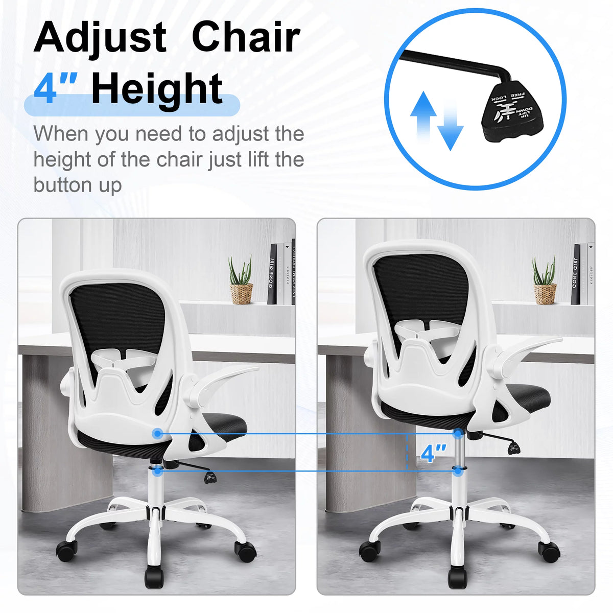 White Ergonomic Mesh Office Chair with Flip up Armrests S30332