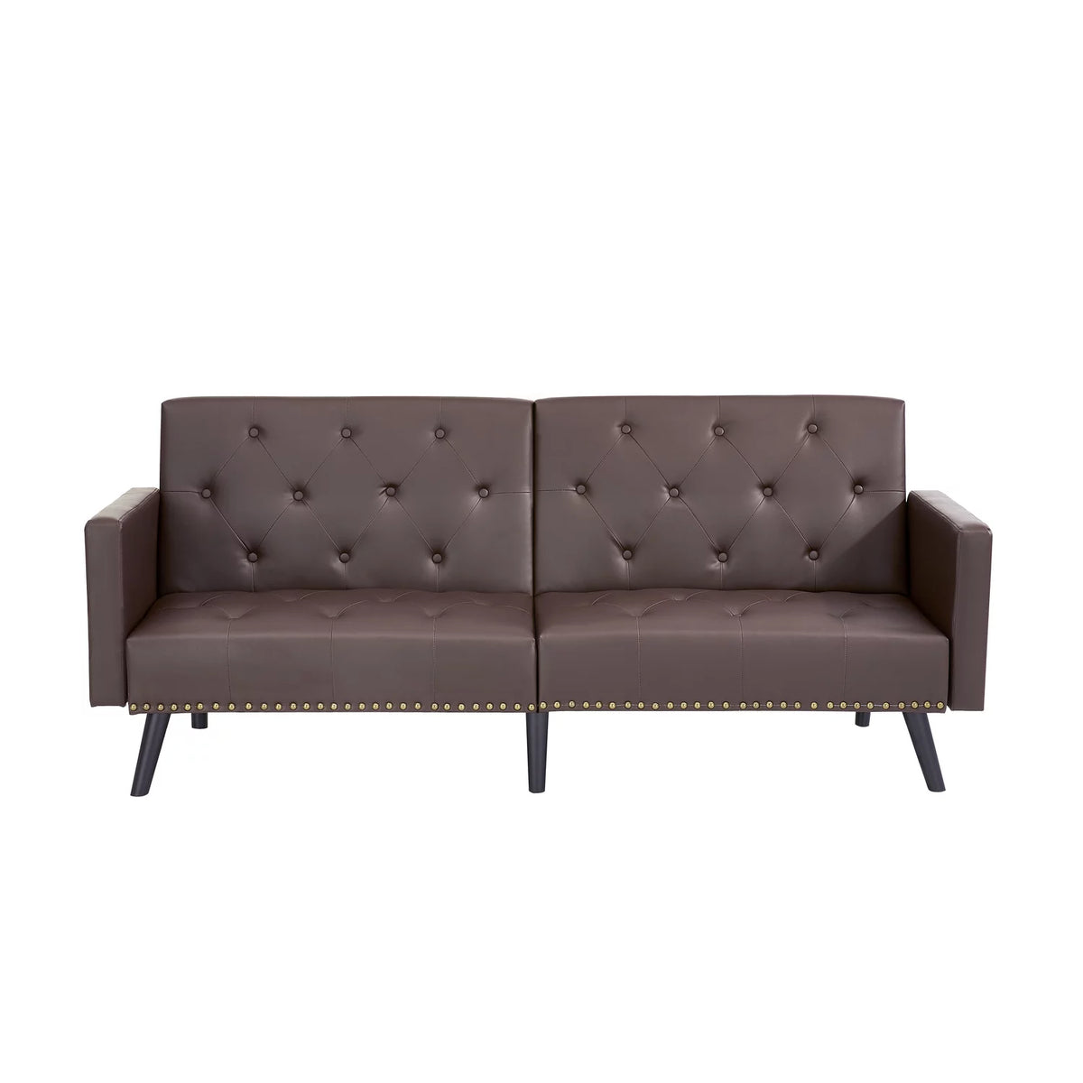 Espresso Faux Leather Tufted Split Back Futon Sofa A16129