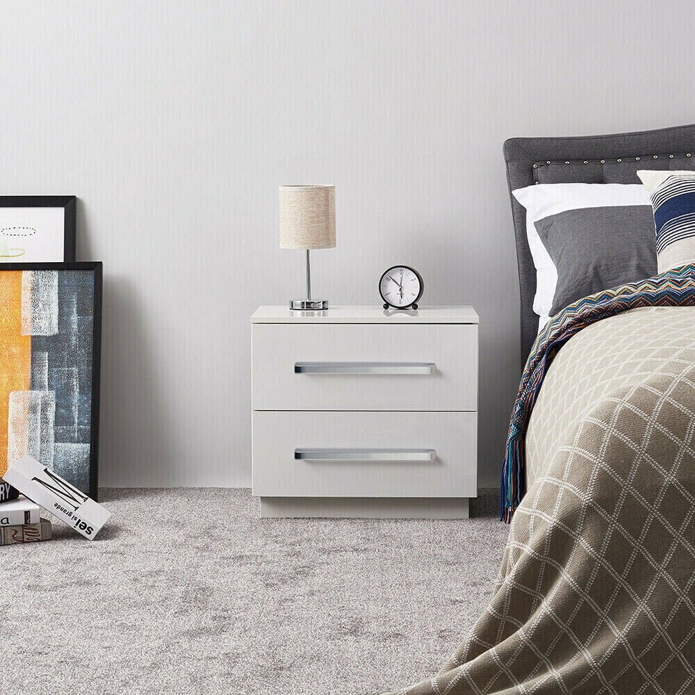 High Gloss 2 Drawer Nightstand with LED Light D334149