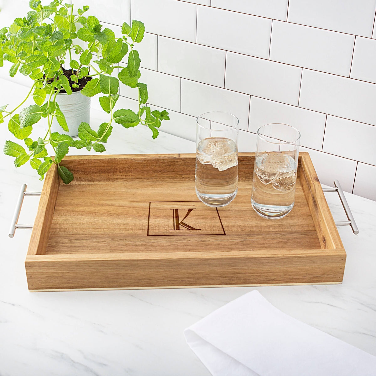 Acacia Tray with Metal Handles C921