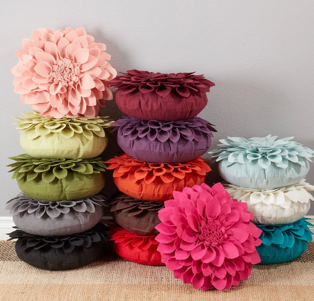 3D Petals Flower Filled Decorative Throw Pillow 16" Round Lime Floral Felt Accent Pillow E928