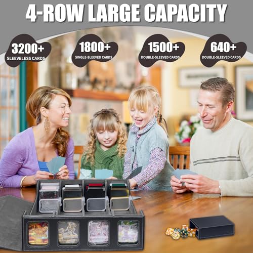 Trading Card Storage Box with Window Dice Tray, Black Grey R861345