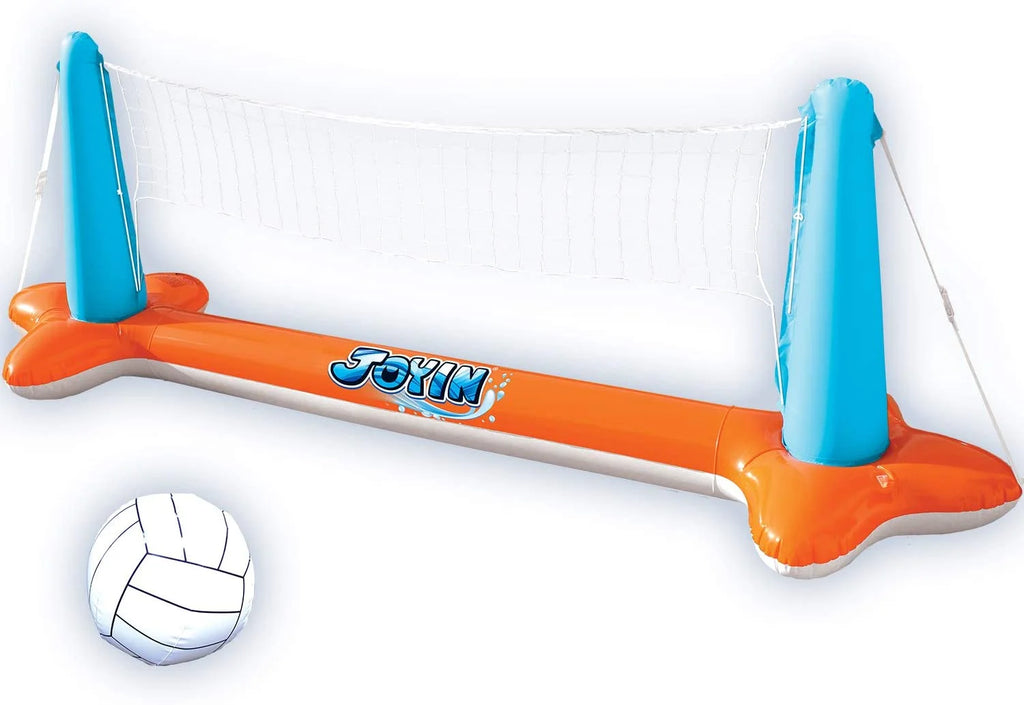 Inflatable Pool Float Set with Volleyball Net & Basketball Hoops, Balls Included Y12020