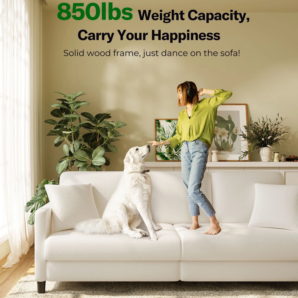 Off-White Velvet 3 Seater Sofa with 2 Pillows Z5013