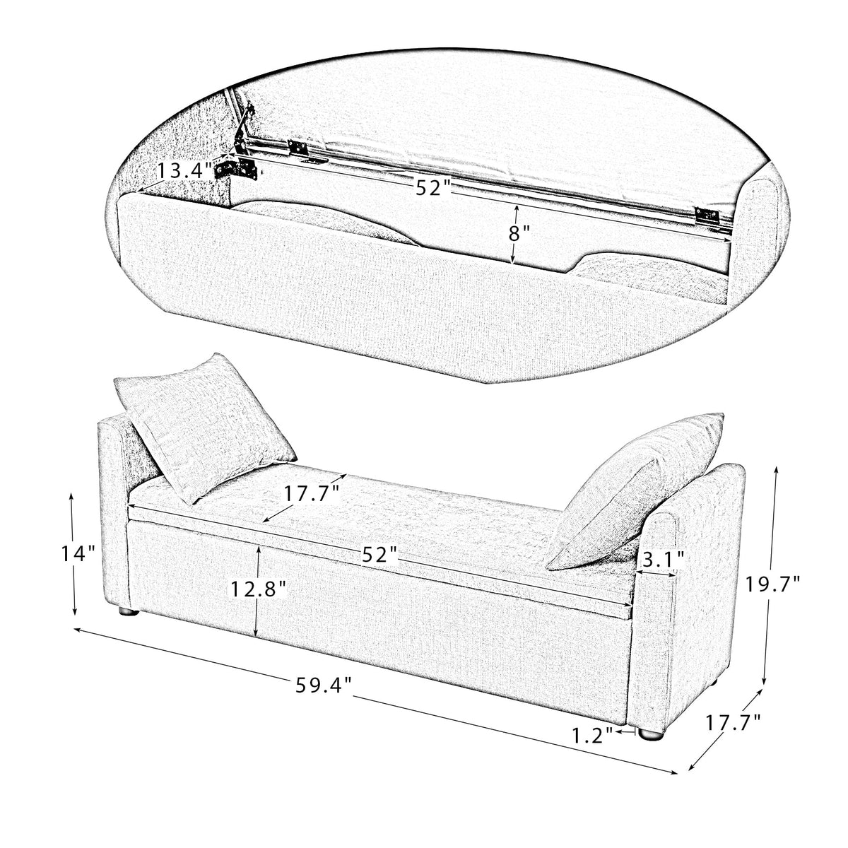 Upholstered Storage Bench with Two Pillows G88009
