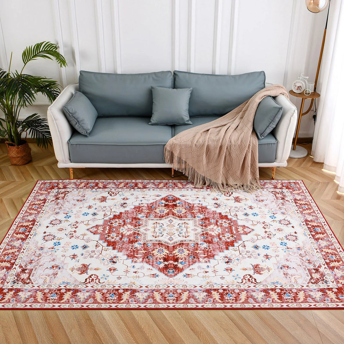 Vintage Boho Fluffy Chenille Area Rug 4'X6' Red B980758