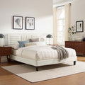 White Channel Tufted Performance Velvet Queen Platform Bed J3661