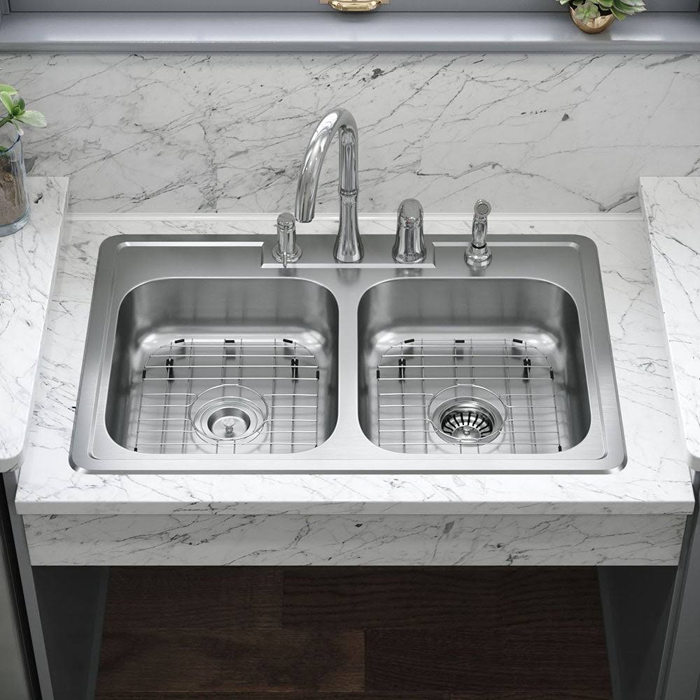 20 Gauge Stainless Steel Double Basin Drop-In Kitchen Sink F85719
